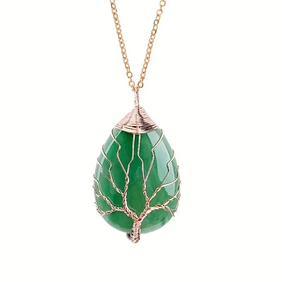 Green Aventurine Pendant w Wire Wrap Tree of Life - Picture 2 of 6